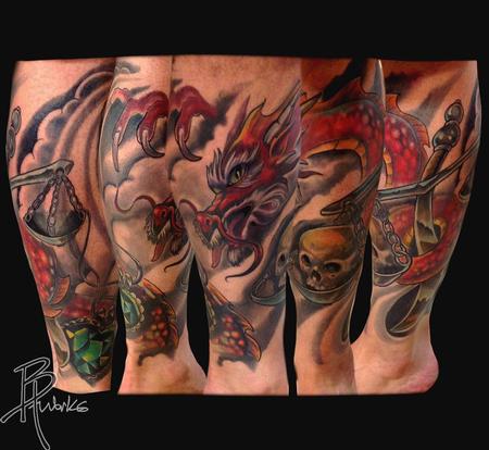 Tattoos - Dragon with Skull on Scale - Leg Sleeve - 76567
